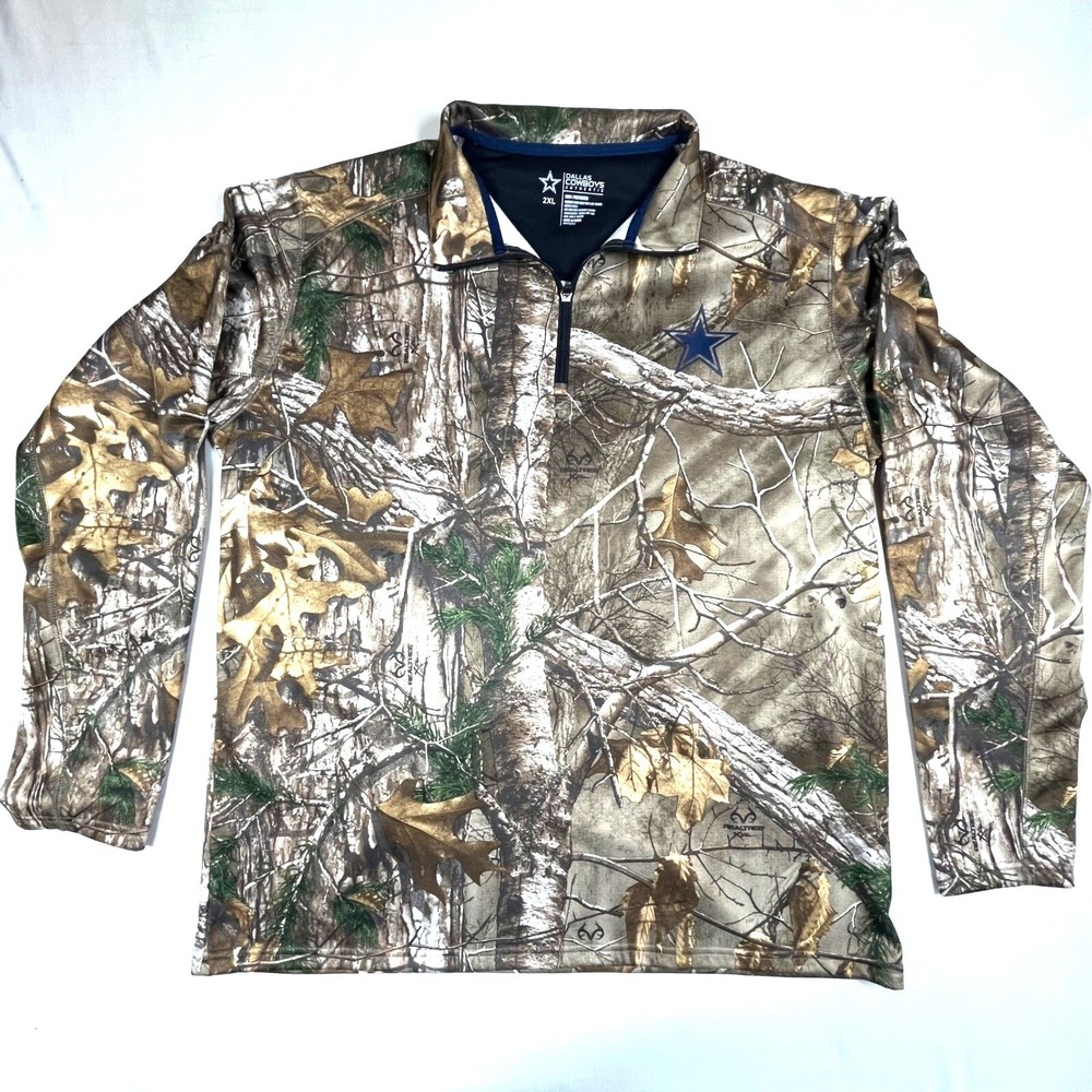 Dallas Cowboys Pullover Real Tree Camo Quarter Zip Long Sleeve Shirt 2XL